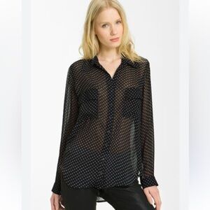 L’AGENCE for Nordstrom black and white star sheer long sleeve button down blouse